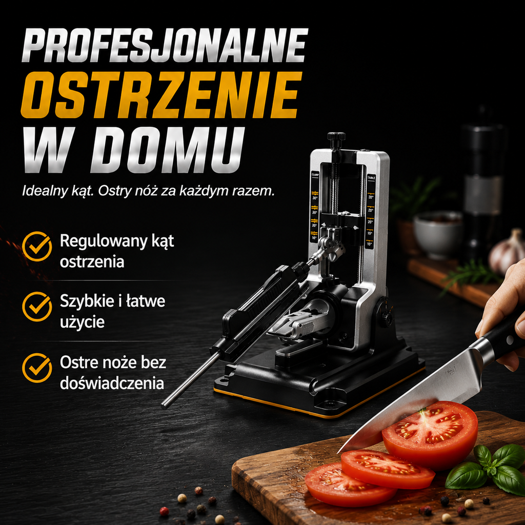 Precyzyjny system ostrzenia noży 15°–30°